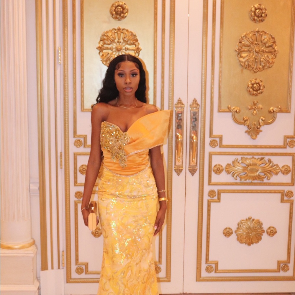 Aso Ebi Elegant Gold One-Shoulder Evening Dress